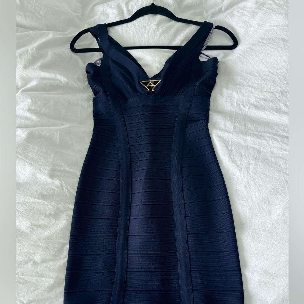 HERVE LEGER Navy Mini Bandage Dress
